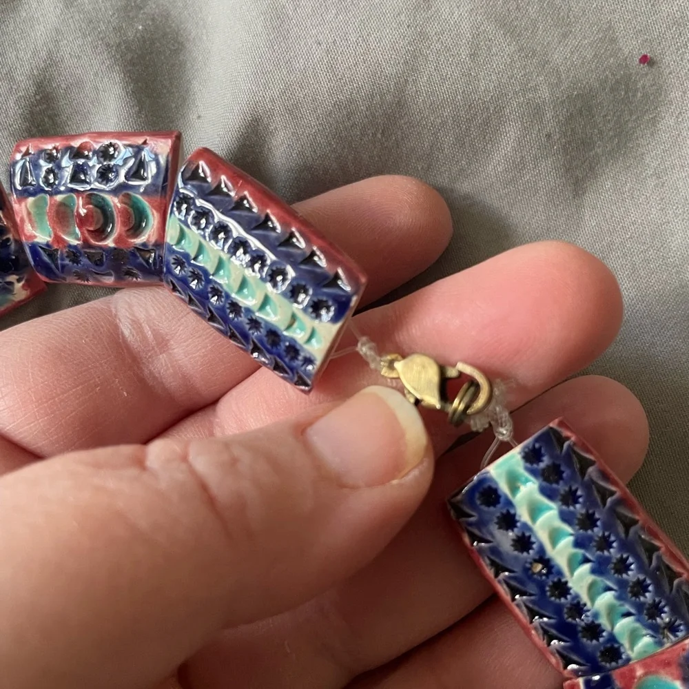 EUC Artisan Hand crafted ceramic beaded choker necklace and bracelet set - Picture 4 of 8
